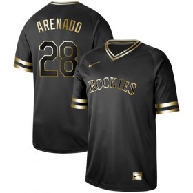 Wholesale Cheap Nike Rockies #28 Nolan Arenado Black Gold Authentic Stitched MLB Jersey