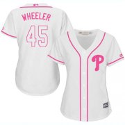 Wholesale Cheap Phillies #45 Zack Wheeler White/Pink Fashion Women's Stitched MLB Jersey