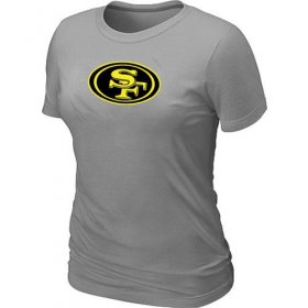 Wholesale Cheap Women\'s San Francisco 49ers Neon Logo Charcoal T-Shirt Light Grey