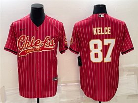 Wholesale Cheap Men\'s Kansas City Chiefs #87 Travis Kelce Red With Patch Cool Base Stitched Baseball Jersey