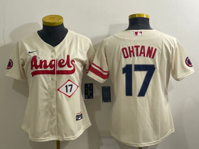 Wholesale Cheap Women\'s Los Angeles Angels #17 Shohei Ohtani Number Cream 2022 City Connect Cool Base Stitched Jersey