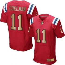 Wholesale Cheap Nike Patriots #11 Julian Edelman Red Alternate Men\'s Stitched NFL Elite Gold Jersey