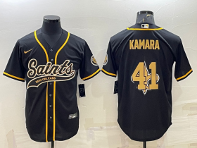 Wholesale Cheap Men\'s New Orleans Saints #41 Alvin Kamara Black Team Big Logo With Patch Cool Base Stitched Baseball Jersey