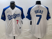 Cheap Men's Los Angeles Dodgers #7 Julio Urias Number White Blue Fashion Stitched Cool Base Limited Jersey