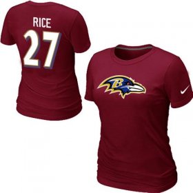 Wholesale Cheap Women\'s Nike Baltimore Ravens #27 Ray Rice Name & Number T-Shirt Red
