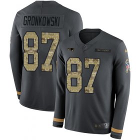 Wholesale Cheap Nike Patriots #87 Rob Gronkowski Anthracite Salute to Service Men\'s Stitched NFL Limited Therma Long Sleeve Jersey