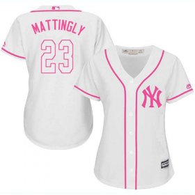 Wholesale Cheap Yankees #23 Don Mattingly White/Pink Fashion Women\'s Stitched MLB Jersey