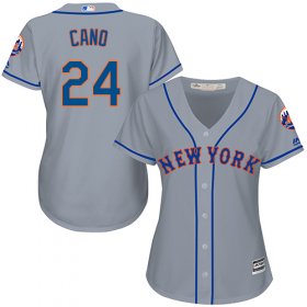 Wholesale Cheap Mets #24 Robinson Cano Grey Road Women\'s Stitched MLB Jersey