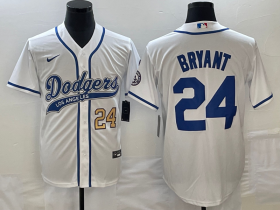 Wholesale Cheap Men\'s Los Angeles Dodgers #24 Kobe Bryant Number White With Patch Cool Base Stitched Baseball Jersey