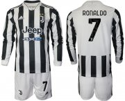 Cheap Men 2021-2022 Club Juventus home white Long Sleeve 7 Cristiano Ronaldo Adidas Soccer Jersey