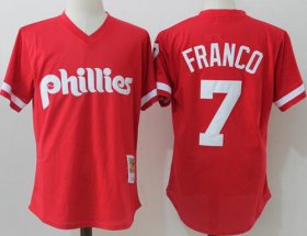 Wholesale Cheap Mitchell And Ness Phillies #7 Maikel Franco Red Throwback Stitched MLB Jersey