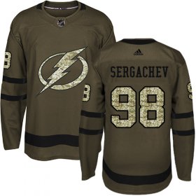 Wholesale Cheap Adidas Lightning #98 Mikhail Sergachev Green Salute to Service Stitched NHL Jersey