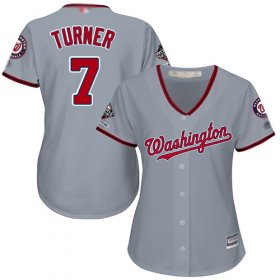 Wholesale Cheap Nationals #7 Trea Turner Grey Road 2019 World Series Champions Women\'s Stitched MLB Jersey