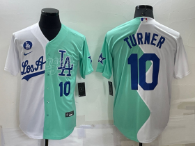 Wholesale Men\'s Los Angeles Dodgers #10 Justin Turner White Green Number 2022 Celebrity Softball Game Cool Base Jersey