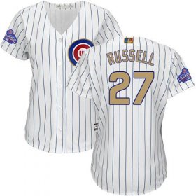 Wholesale Cheap Cubs #27 Addison Russell White(Blue Strip) 2017 Gold Program Cool Base Women\'s Stitched MLB Jersey
