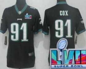 Cheap Women\'s Philadelphia Eagles #91 Fletcher Cox Limited Black Super Bowl LVII Vapor Jersey