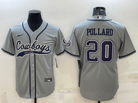 Wholesale Cheap Men\'s Dallas Cowboys #20 Tony Pollard Grey With Patch Cool Base Stitched Baseball Jersey