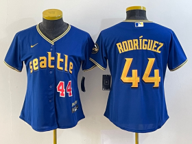 Wholesale Cheap Women\'s Seattle Mariners #44 Julio Rodriguez Number Blue 2023 City Connect Cool Base Stitched Jersey