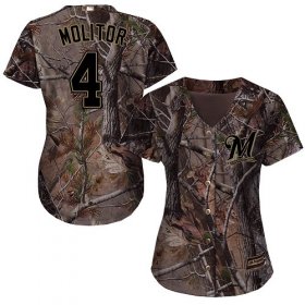 Wholesale Cheap Brewers #4 Paul Molitor Camo Realtree Collection Cool Base Women\'s Stitched MLB Jersey