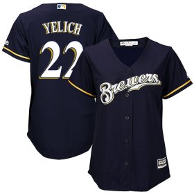 Wholesale Cheap Brewers #22 Christian Yelich Navy Blue Alternate Women\'s Stitched MLB Jersey