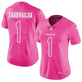 Wholesale Cheap Nike Dolphins #1 Tua Tagovailoa Pink Women\'s Stitched NFL Limited Rush Fashion Jersey