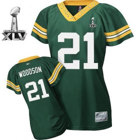 Wholesale Cheap Packers #21 Charles Woodson Green Women\'s Field Flirt Bowl Super Bowl XLV Stitched NFL Jersey