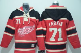Wholesale Cheap Red Wings #71 Dylan Larkin Red Sawyer Hooded Sweatshirt Stitched NHL Jersey