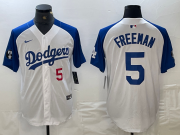 Cheap Men's Los Angeles Dodgers #5 Freddie Freeman Number White Blue Fashion Stitched Cool Base Limited Jerseys