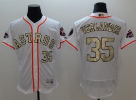 Wholesale Cheap Astros #35 Justin Verlander White FlexBase Authentic 2017 World Series Champions Gold Program Stitched MLB Jersey