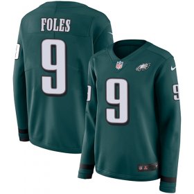 Wholesale Cheap Nike Eagles #9 Nick Foles Midnight Green Team Color Women\'s Stitched NFL Limited Therma Long Sleeve Jersey