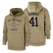 Wholesale Cheap New Orleans Saints #41 Alvin Kamara Nike Tan 2019 Salute To Service Name & Number Sideline Therma Pullover Hoodie