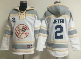 Wholesale Cheap Yankees #2 Derek Jeter White Sawyer Hooded Sweatshirt MLB Hoodie