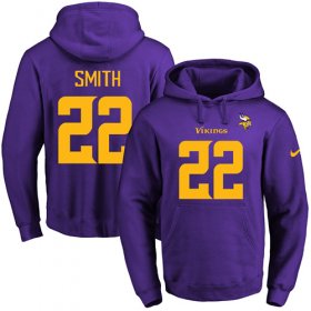 Wholesale Cheap Nike Vikings #22 Harrison Smith Purple(Gold No.) Name & Number Pullover NFL Hoodie