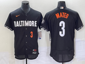 Wholesale Cheap Men\'s Baltimore Orioles #3 Jorge Mateo Number Black 2023 City Connect Flex Base Stitched Jersey 1