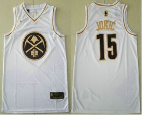 Wholesale Cheap Men\'s Denver Nuggets #15 Nikola Jokic White Golden Nike Swingman Stitched NBA Jersey