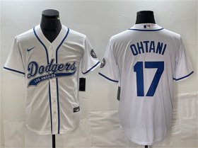 Cheap Men\'s Los Angeles Dodgers #17 Shohei Ohtani White Cool Base With Patch Stitched Baseball Jersey