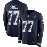 Wholesale Cheap Nike Cowboys #77 Tyron Smith Navy Blue Team Color Men's Stitched NFL Limited Therma Long Sleeve Jersey