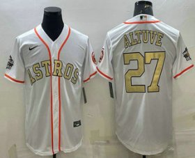 Wholesale Cheap Men\'s Houston Astros #27 Jose Altuve White Gold 2022 World Series Champions Stitched Cool Base Nike Jersey