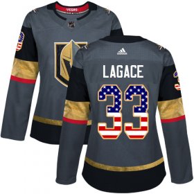Wholesale Cheap Adidas Golden Knights #33 Maxime Lagace Grey Home Authentic USA Flag Women\'s Stitched NHL Jersey