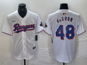 Cheap Men\'s Texas Rangers #48 Jacob deGrom White 2024 Gold Collection Limited Cool Base Jersey