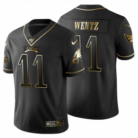 Wholesale Cheap Philadelphia Eagles #11 Carson Wentz Men\'s Nike Black Golden Limited NFL 100 Jersey