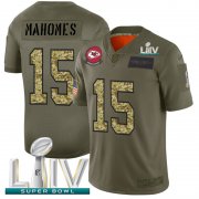 Wholesale Cheap Kansas City Chiefs #15 Patrick Mahomes Men's Nike 2019 Olive Camo Super Bowl LIV 2020 Salute To Service Limited NFL Jersey