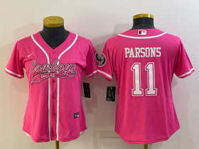 Wholesale Cheap Women\'s Dallas Cowboys #11 Micah Parsons Pink With Patch Cool Base Stitched Baseball Jersey