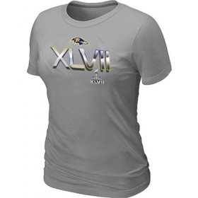 Wholesale Cheap Women\'s Baltimore Ravens 2012 Super Bowl XLVII On Our Way T-Shirt Light Grey