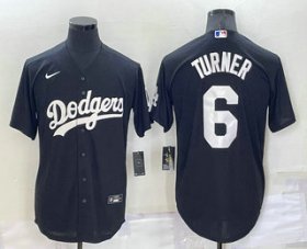 Wholesale Cheap Men\'s Los Angeles Dodgers #6 Trea Turner Black Turn Back The Clock Stitched Cool Base Jersey