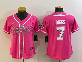 Wholesale Cheap Women\'s Dallas Cowboys #7 Trevon Diggs Pink With Patch Cool Base Stitched Baseball Jersey