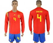 Wholesale Cheap Spain #4 Bartra Red Home Long Sleeves Soccer Country Jersey