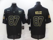 Wholesale Cheap Men's Kansas City Chiefs #87 Travis Kelce Black 2020 Salute To Service Stitched NFL Nike Limited Jersey