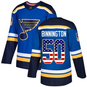 Wholesale Cheap Adidas Blues #50 Jordan Binnington Blue Home Authentic USA Flag Stitched NHL Jersey