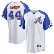 Cheap Men's Atlanta Braves #44 Hank Aaron White 2023 City Connect Cool Base Stitched Baseball Jersey